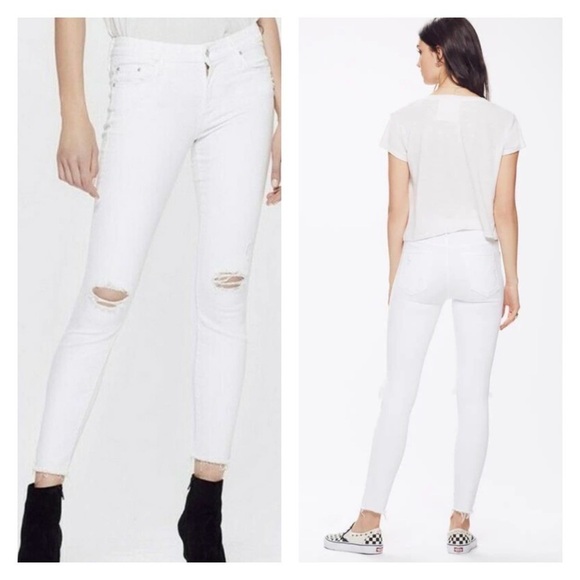 NWT MOTHER x Revolve The Looker White Distressed High Rise Skinny Jeans Size 24 - Picture 4 of 10